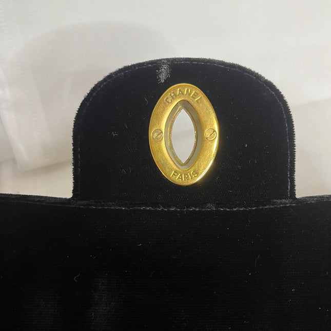 Chanel Classic Flap Maxi Black Velvet Leather Giant Gold CC Logo