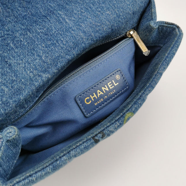 Chanel Classic Flap Mini Rectangular Blue Denim Jeans Gold Hardware Microchip