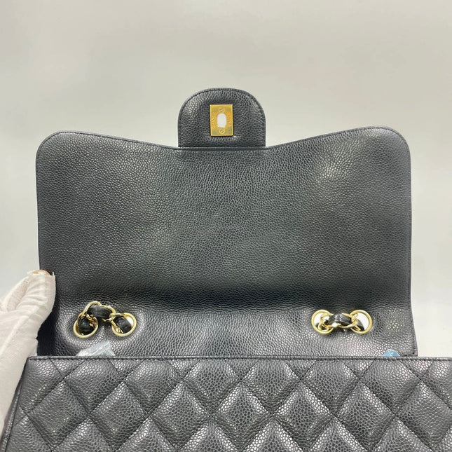 Chanel Classic Flap Jumbo 2009 Black Caviar Leather Single Flap Gold Hardware