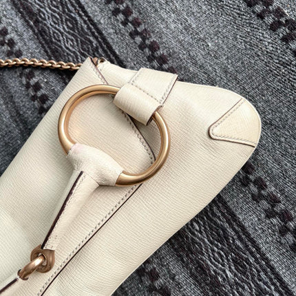 Gucci Horsebit 1955 Large White Leather Shoulder Bag