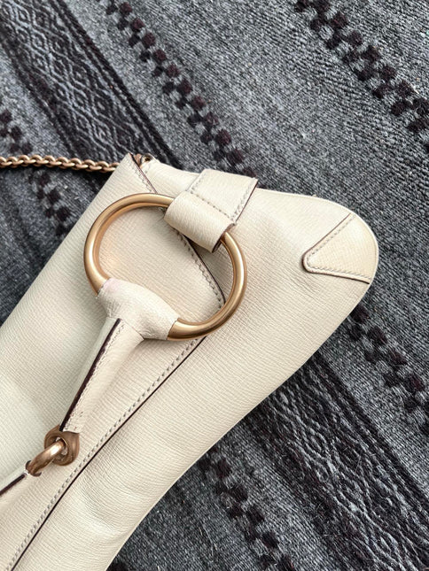 Gucci Horsebit 1955 Large White Leather Shoulder Bag