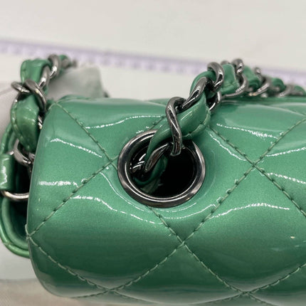 Chanel Classic Flap Rectangular Mini Green Patent Leather Silver HW
