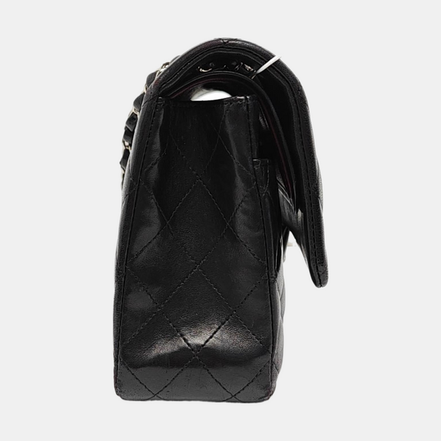 Chanel Timeless Classic Flap Medium 2014 Black Lambskin Leather Silver Hardware