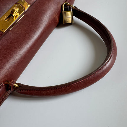 Hermes Kelly 35 Vintage Brown Box Calfskin Leather Gold Hardware 1995 With Strap Lock Key n Clochette
