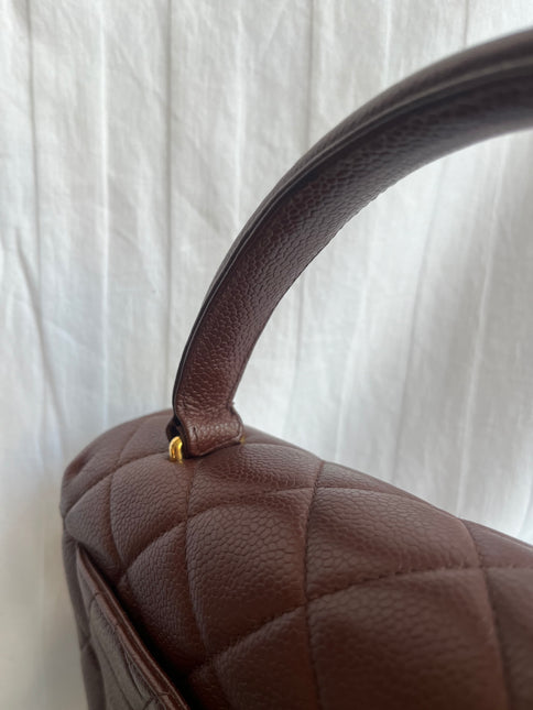 Chanel Vintage Top Handle Kelly Dark Caramel Flap Bag Caviar Leather 24k Gold Plated Hardware, 1996-1997