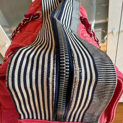 Chanel Rhombus Red Quilted Denim Medium CC Chain Bowler Bag, 2009-2010