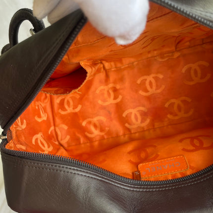 Chanel Cambon Medium Shoulder Bag Brown Calfskin Leather Snake-skin CC Logo Black Double Strap