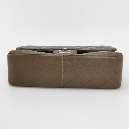 Chanel Classic Flap Jumbo 2012 Coffee Brown Caviar Leather Double Flap Silver Hardware