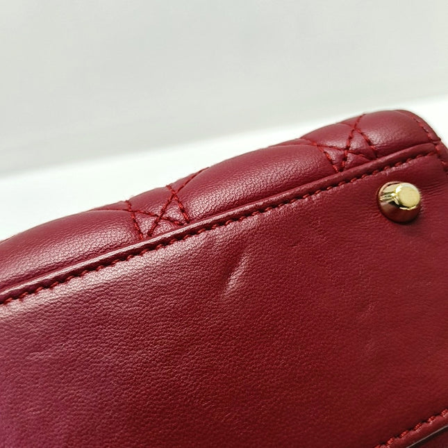 Lady Dior Mini Red Lambskin Leather Gold HW Chain Strap