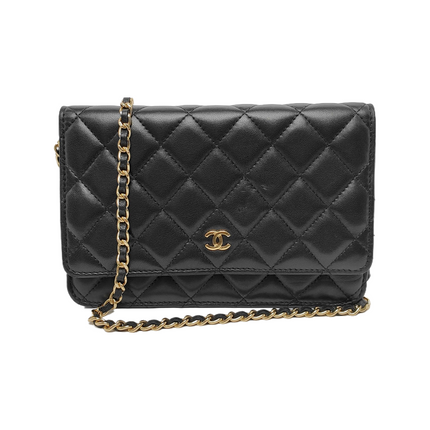 Chanel Wallet on Chain Classic Flap Black Lambskin Leather Gold Hardware-Luxbags