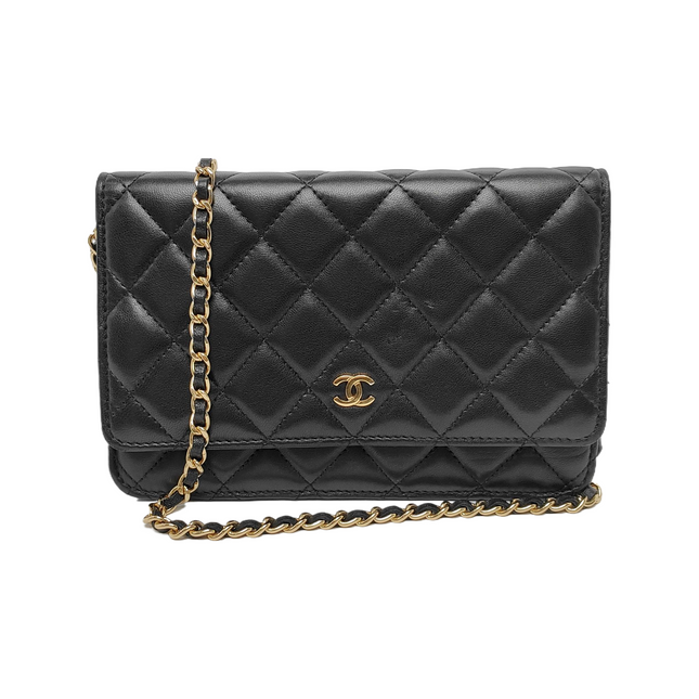 Chanel Wallet on Chain Classic Flap Black Lambskin Leather Gold Hardware-Luxbags