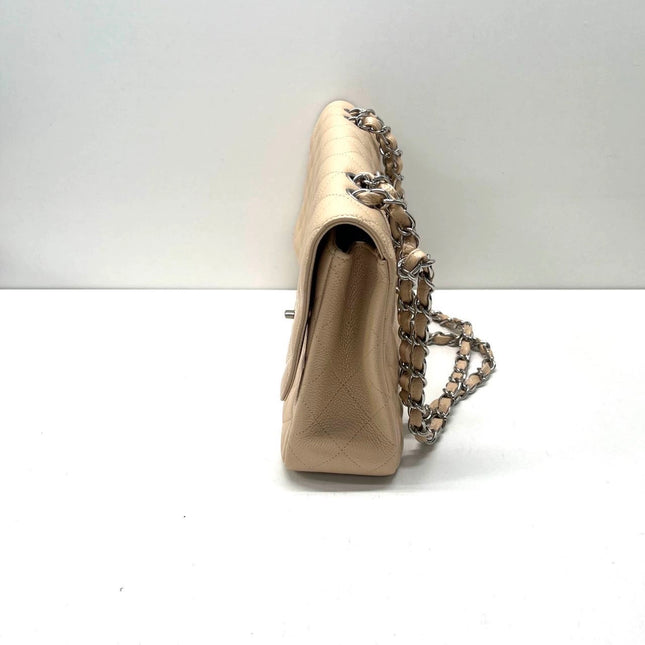 Chanel Classic Flap Jumbo 2009 Beige Caviar Leather Single Flap Silver Hardware