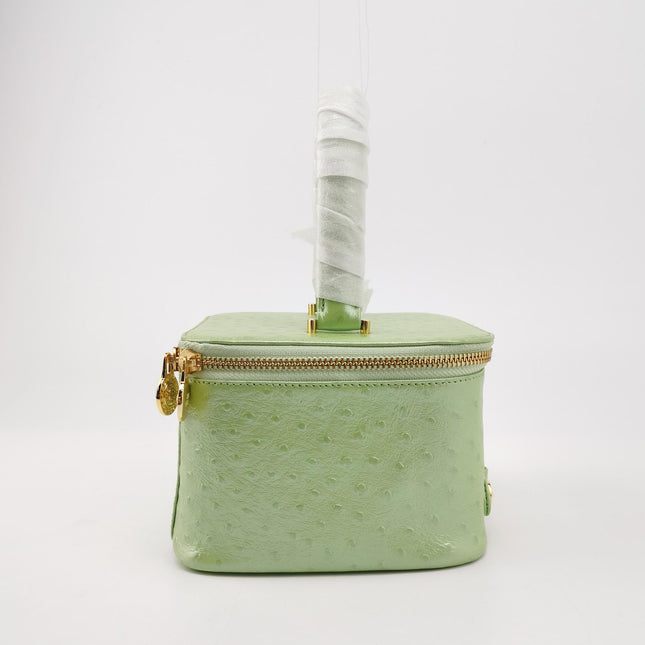 Versace Vintage Logo Sun Vanity Bag Green Calfskin Leather Gold Hardware