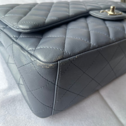 Chanel Classic Flap Maxi Ash Navy Lambskin Leather Double Flap Silver Hardware 2011