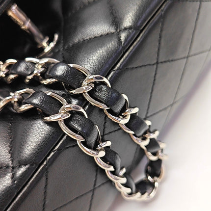 Chanel Timeless Classic Flap Medium 2014 Black Lambskin Leather Silver Hardware
