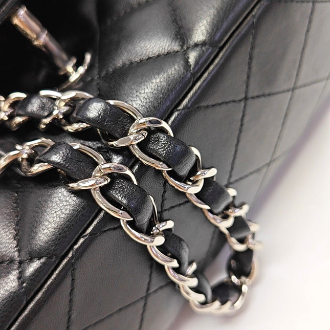 Chanel Timeless Classic Flap Medium 2014 Black Lambskin Leather Silver Hardware
