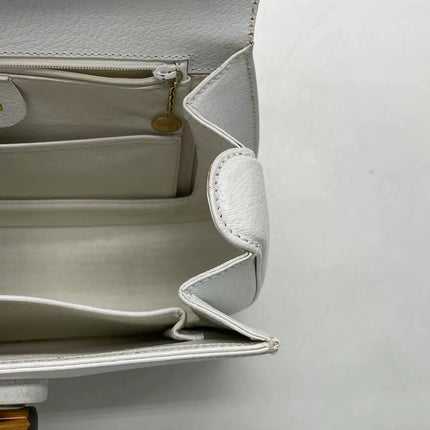 Gucci Bamboo 1947 Medium Vintage White Grained Leather With Strap