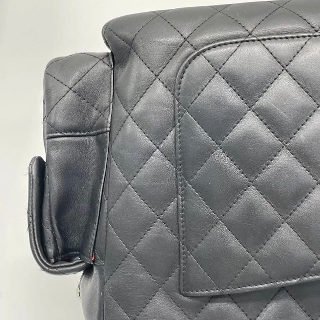 Chanel Cambon Multi-pocket Ligne Reporter Bag Large Black Calfskin Leather White Logo