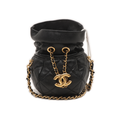 Chanel Nano Bucket Round Clutch Black Lambskin Gold HW Sling Bag-Luxbags