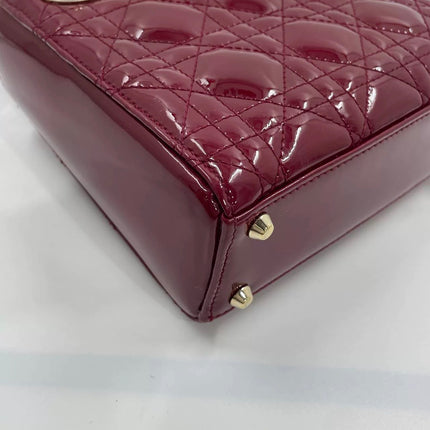 Lady Dior Mini Handbag 2017 Red Patent Leather Gold-tone Chain Strap