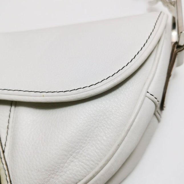 Dior Saddle Vintage Leather White with Silver Hardware