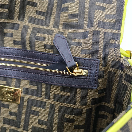 FENDI Baguette Zucca Monogram Canvas with Lime Neon Trimming Medium