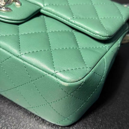 Chanel Classic Flap Mini 2019 Green Lambskin Leather Silver Hardware