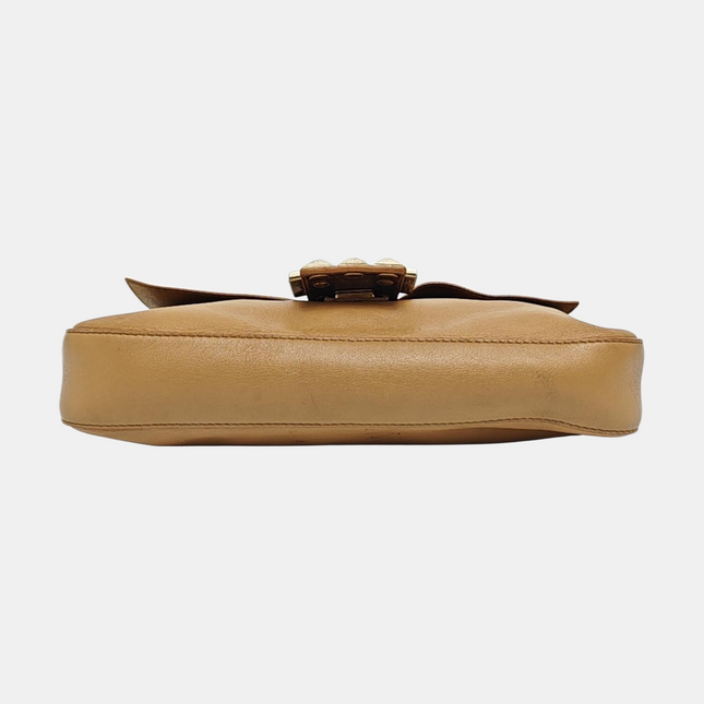 Fendi Baguette Beige Leather with Gold Studded Metal Buckle