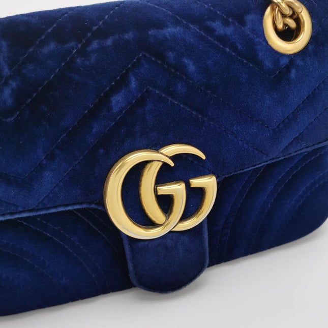 Gucci Marmont Mini Flap Navy Velvet Handbag