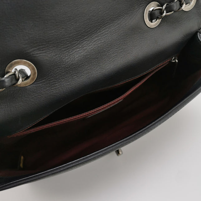 Chanel CC Matelasse Medium Black Calfskin Leather Single Flap Bag Silver Hardware