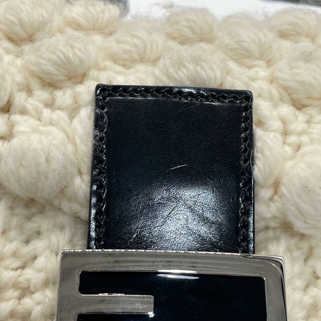 Sold Fendi Baguette Bag White Wool Pompom Shoulder Bag
