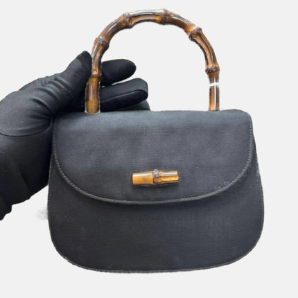 Gucci Bamboo 1947 Night Super Mini Black Nylon Evening Bag with Original Chain