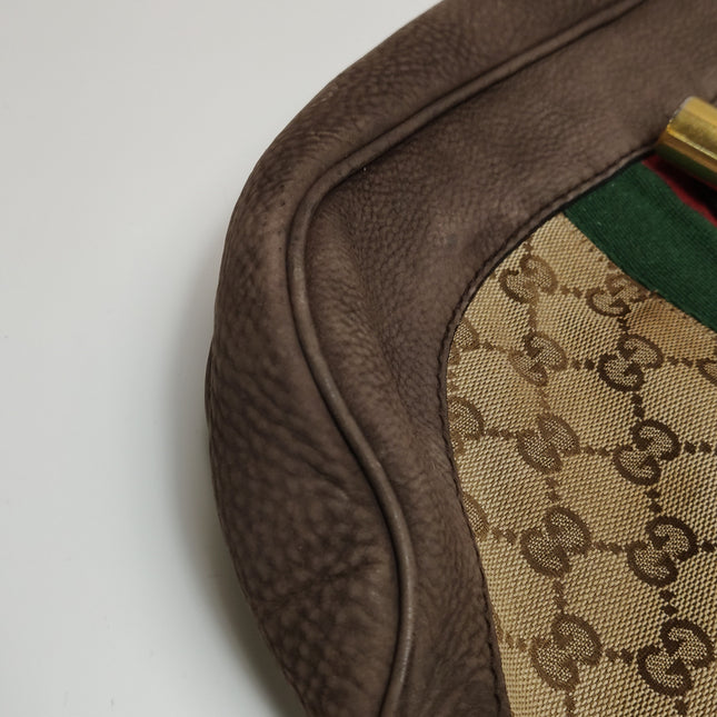 Gucci Jackie 1961 Soft Medium Brown Suede Leather and Monogram Web