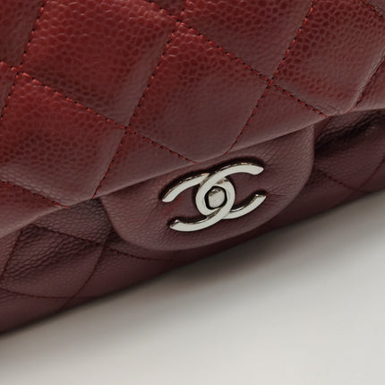 Chanel Classic Flap Jumbo Dark Red Caviar Leather Double Flap Silver Hardware