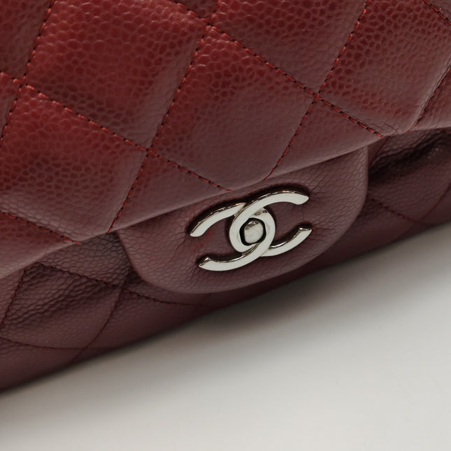 Chanel Classic Flap Jumbo Dark Red Caviar Leather Double Flap Silver Hardware