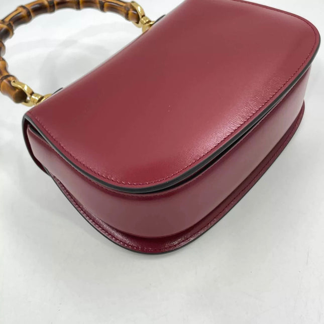 Gucci Bamboo 1947 Small Ancora Red Burgundy Calfskin Leather Top Handle Bag