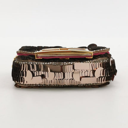 Fendi Nano Baguette Charm Pink Sequins Satin Interior Chain Strap