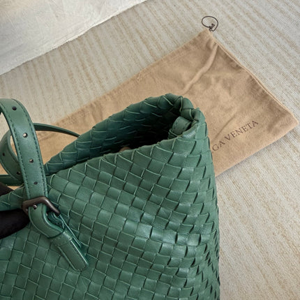 Bottega Veneta Cesta Shopper Tote Nappa Intrecciato Leather Dark Green Small