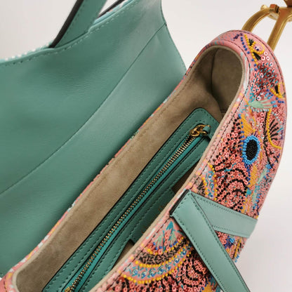 Christian Dior Saddle Medium Multicolor Beads and Calfskin Leather Shoulder Bag
