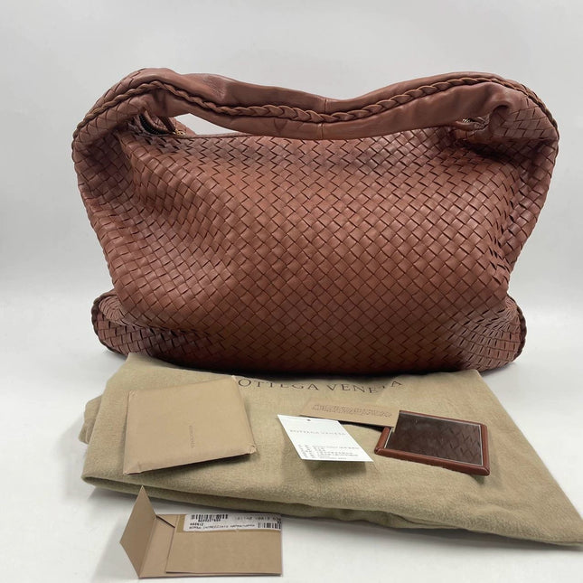 Sold Bottega Veneta Intrecciato Hobo Bag in Brown Red Nappa leather Large