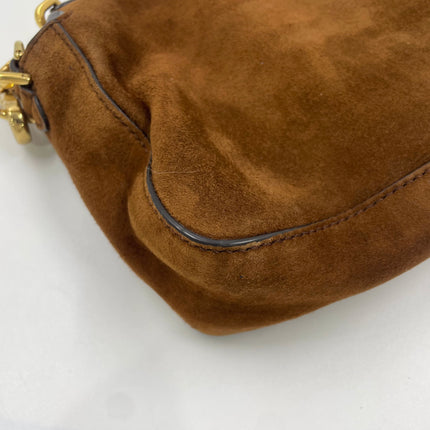 Fendi Baguette Selleria Suede Leather Crossbody Bag Medium Caramel Tan