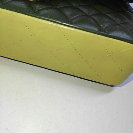 Chanel Timeless Classic Flap Medium Tricolor Black Green Lambskin Leather Gold-tone Hardware