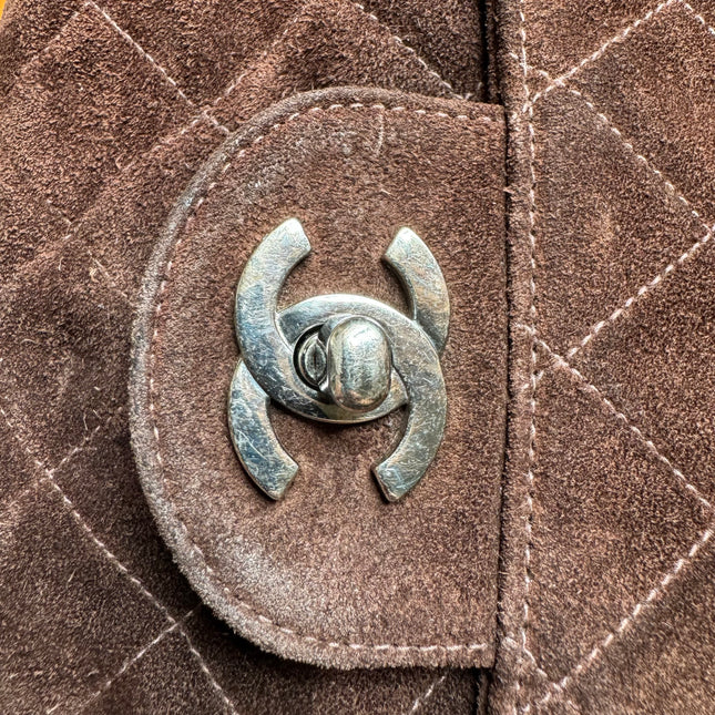 Chanel Classic Flap Medium Dark Chocolate Brown Suede Leather Silver HW, 1996-1997