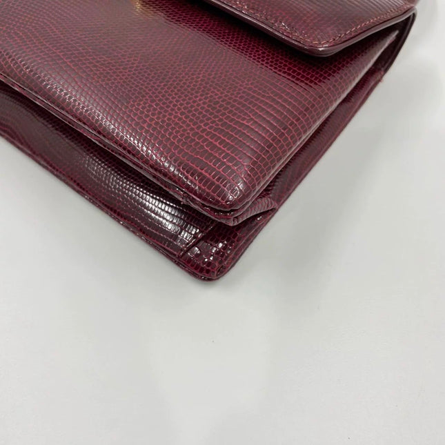 Gucci Vintage Bag Burgundy Lizard Leather Blue Lapis Lazuli Stone Gold-tone Hardware