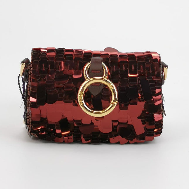 Fendi Nano Baguette Charm Red Sequins Satin Interior Chain Strap