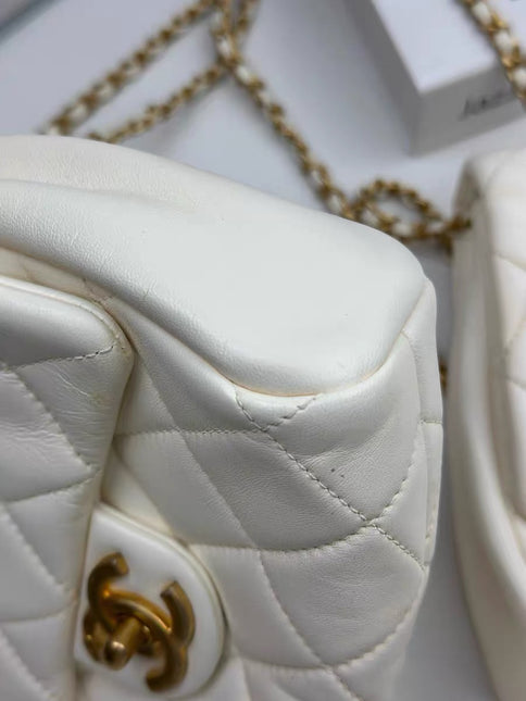Chanel White Quilted Lambskin Double Side Pack Bags Aged Gold Hardware 2019