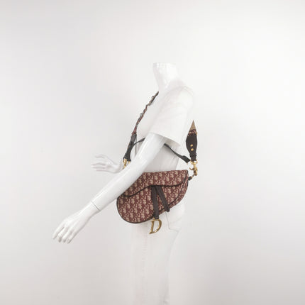 Dior Saddle Medium Burgundy Oblique Monogram Canvas with Strap