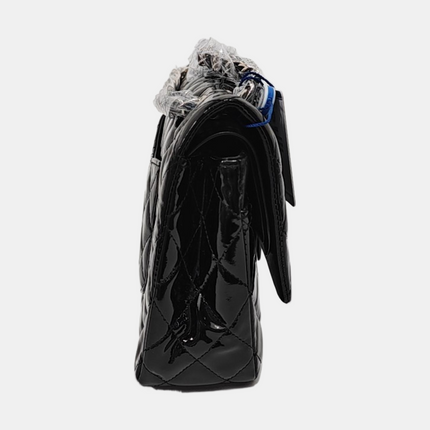 Chanel Classic Flap Medium Black Patent Leather Silver Hardware