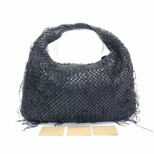 Bottega Veneta Intrecciato Hobo Bag Net and Fringes Black Lambskin leather Medium 45cm-Luxbags