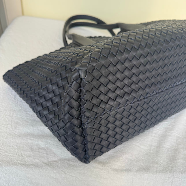 Bottega Veneta Reissued Cabat Intreccio Leather Tote Bag Navy 40cm